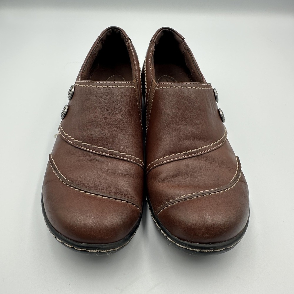 Clarks Bendables Shoes Womens Size 7.5 Brown Leather Slip On Loafers‎ Comfort